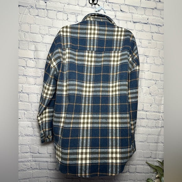 Navy blue/cream/orange super heavy duty button down plaid shirt - Picture 7 of 9